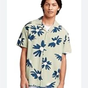 Original Use Mens Short Sleeve Button Down
Camp Shirt Green Blue Floral